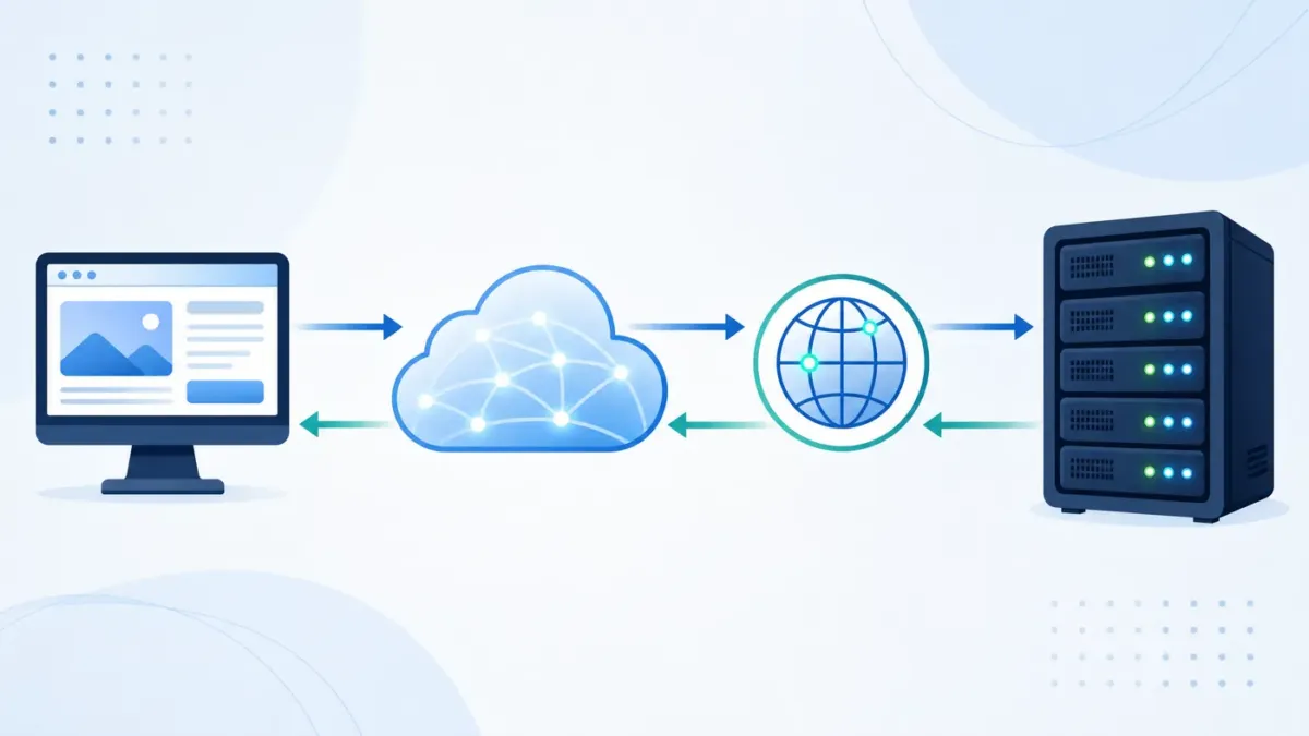 رحلة طلب المتصفح من الدومين إلى DNS ثم سيرفر الاستضافة
